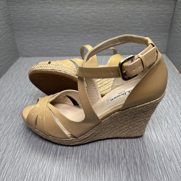 LK Bennett London Beige Patent Leather Espadrille Wedge Heels US 7.5 EU 37.5 - Picture 1 of 12